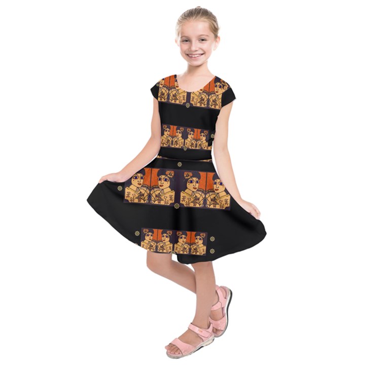 Geisha With Friends In Lotus Garden Having A Calm Evening Kids  Short Sleeve Dress