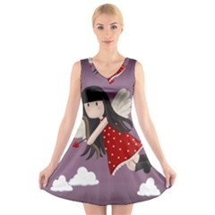 Cupid Girl V-neck Sleeveless Skater Dress by Valentinaart