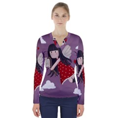 Cupid Girl V-neck Long Sleeve Top by Valentinaart