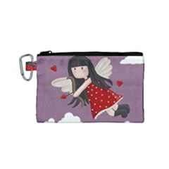 Cupid Girl Canvas Cosmetic Bag (small) by Valentinaart