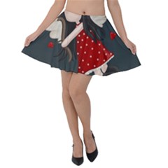 Cupid Girl Velvet Skater Skirt by Valentinaart