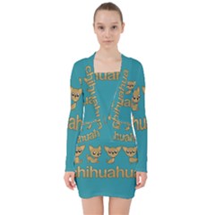 Chihuahua V-neck Bodycon Long Sleeve Dress by Valentinaart