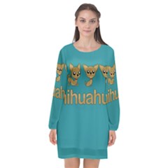 Chihuahua Long Sleeve Chiffon Shift Dress  by Valentinaart