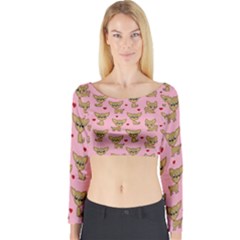 Chihuahua Pattern Long Sleeve Crop Top by Valentinaart