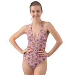 Chihuahua Pattern Halter Cut-out One Piece Swimsuit by Valentinaart