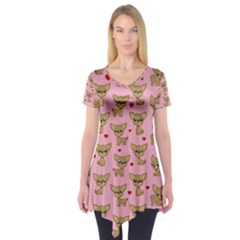 Chihuahua Pattern Short Sleeve Tunic  by Valentinaart