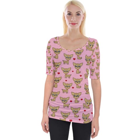 Chihuahua Pattern Wide Neckline Tee by Valentinaart