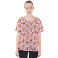 Chihuahua Pattern V-neck Dolman Drape Top by Valentinaart