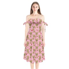 Chihuahua Pattern Shoulder Tie Bardot Midi Dress by Valentinaart