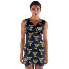 Chihuahua Pattern Wrap Front Bodycon Dress by Valentinaart