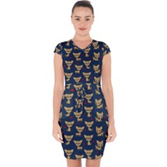 Chihuahua Pattern Capsleeve Drawstring Dress 