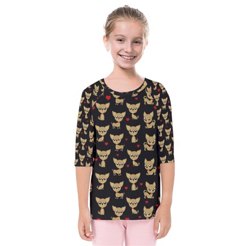 Chihuahua Pattern Kids  Quarter Sleeve Raglan Tee by Valentinaart