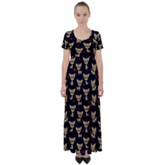 Chihuahua Pattern High Waist Short Sleeve Maxi Dress by Valentinaart