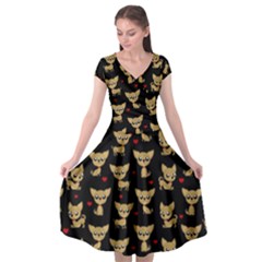 Chihuahua Pattern Cap Sleeve Wrap Front Dress by Valentinaart