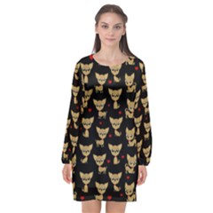 Chihuahua Pattern Long Sleeve Chiffon Shift Dress  by Valentinaart