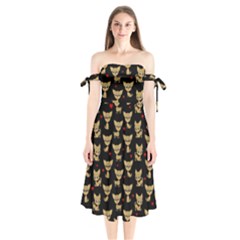 Chihuahua Pattern Shoulder Tie Bardot Midi Dress by Valentinaart