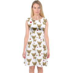 Chihuahua Pattern Capsleeve Midi Dress by Valentinaart