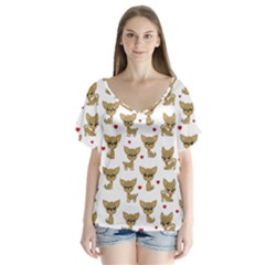 Chihuahua Pattern V-neck Flutter Sleeve Top by Valentinaart