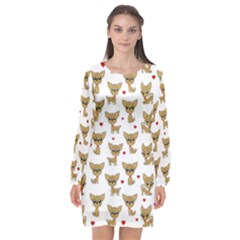 Chihuahua Pattern Long Sleeve Chiffon Shift Dress  by Valentinaart