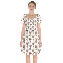 Chihuahua Pattern Short Sleeve Bardot Dress by Valentinaart