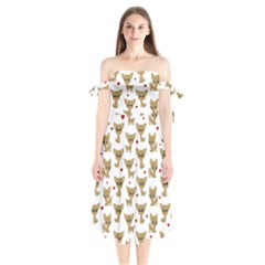 Chihuahua Pattern Shoulder Tie Bardot Midi Dress by Valentinaart