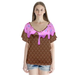 Chocolate And Strawberry Icecream V-neck Flutter Sleeve Top by jumpercat