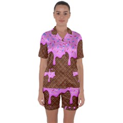 Chocolate And Strawberry Icecream Satin Short Sleeve Pyjamas Set by jumpercat