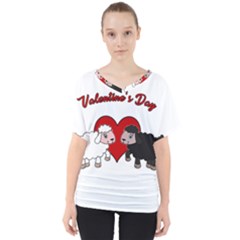 Valentines Day - Sheep  V-neck Dolman Drape Top by Valentinaart