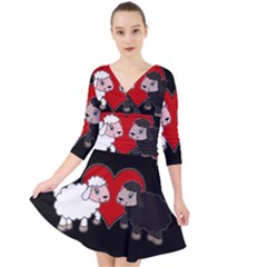 Valentines Day - Sheep  Quarter Sleeve Front Wrap Dress	 by Valentinaart