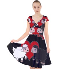 Valentines Day - Sheep  Cap Sleeve Front Wrap Midi Dress by Valentinaart