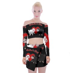 Valentines Day - Sheep  Off Shoulder Top With Mini Skirt Set by Valentinaart