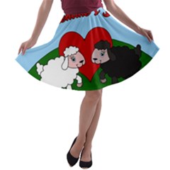 Valentines Day - Sheep  A-line Skater Skirt by Valentinaart