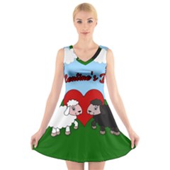 Valentines Day - Sheep  V-neck Sleeveless Skater Dress by Valentinaart