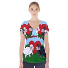 Valentines Day - Sheep  Short Sleeve Front Detail Top by Valentinaart