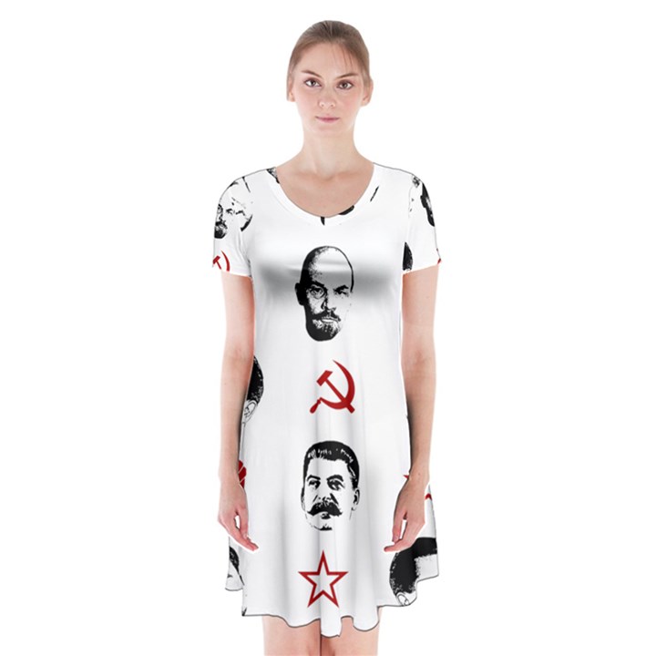 Communist Leaders Short Sleeve V-neck Flare Dress