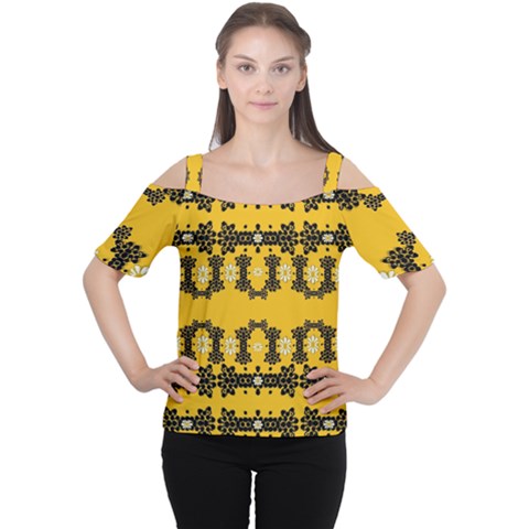 Ornate Circulate Is Festive In Flower Decorative Cutout Shoulder Tee by pepitasart