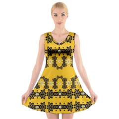 Ornate Circulate Is Festive In Flower Decorative V-neck Sleeveless Skater Dress by pepitasart