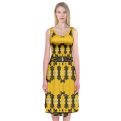 Ornate Circulate Is Festive In Flower Decorative Midi Sleeveless Dress by pepitasart