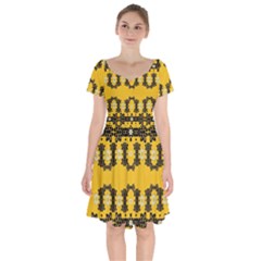 Ornate Circulate Is Festive In Flower Decorative Short Sleeve Bardot Dress by pepitasart