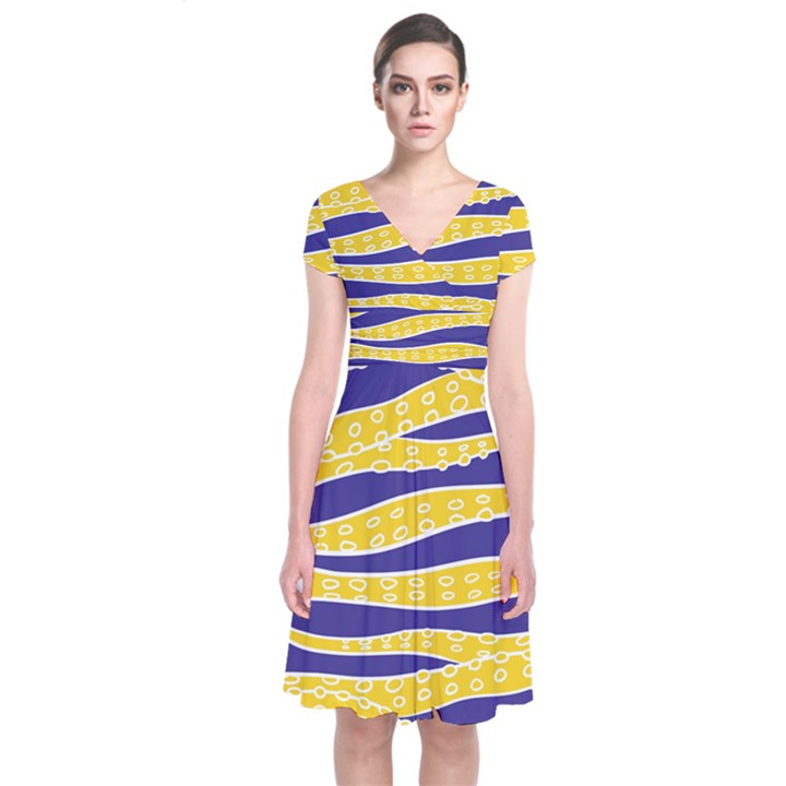 Yellow Tentacles Short Sleeve Front Wrap Dress