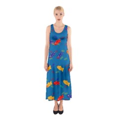 Fish Blue Background Pattern Texture Sleeveless Maxi Dress by Nexatart