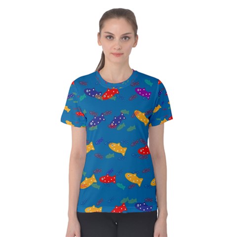 Fish Blue Background Pattern Texture Women s Cotton Tee by Nexatart