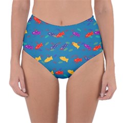 Fish Blue Background Pattern Texture Reversible High-waist Bikini Bottoms