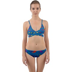 Fish Blue Background Pattern Texture Wrap Around Bikini Set