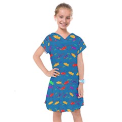 Fish Blue Background Pattern Texture Kids  Drop Waist Dress by Nexatart