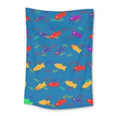 Fish Blue Background Pattern Texture Small Tapestry by Nexatart