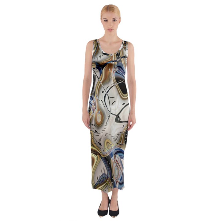 Time Abstract Dali Symbol Warp Fitted Maxi Dress