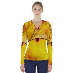 Abstract Water Oil Macro V-neck Long Sleeve Top by Nexatart