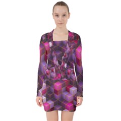 Cube Surface Texture Background V-neck Bodycon Long Sleeve Dress by Nexatart