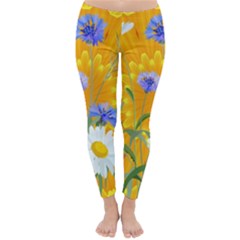 Flowers Daisy Floral Yellow Blue Classic Winter Leggings by Nexatart